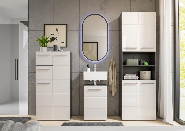 MIDI SKŘÍŇKA, antracitová, vysoce lesklá bílá, 60/121/31 cm Xora - Koupelnové série, Online Only