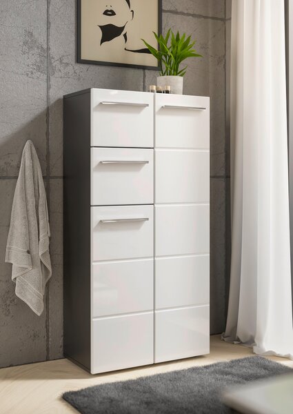 MIDI SKŘÍŇKA, antracitová, vysoce lesklá bílá, 60/121/31 cm Xora - Koupelnové série, Online Only