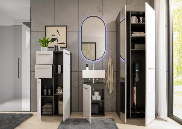 MIDI SKŘÍŇKA, antracitová, vysoce lesklá bílá, 60/121/31 cm Xora - Koupelnové série, Online Only