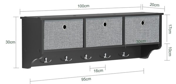 Sobuy Frg282-Sch Nástěnný Věšák Na Kabáty Závěsná Police Černá 100X30X20Cm