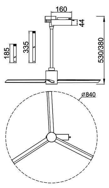 Mantra 8926 3F ventilátor do kolejnice s DO 12W, bílá, průměr 84cm