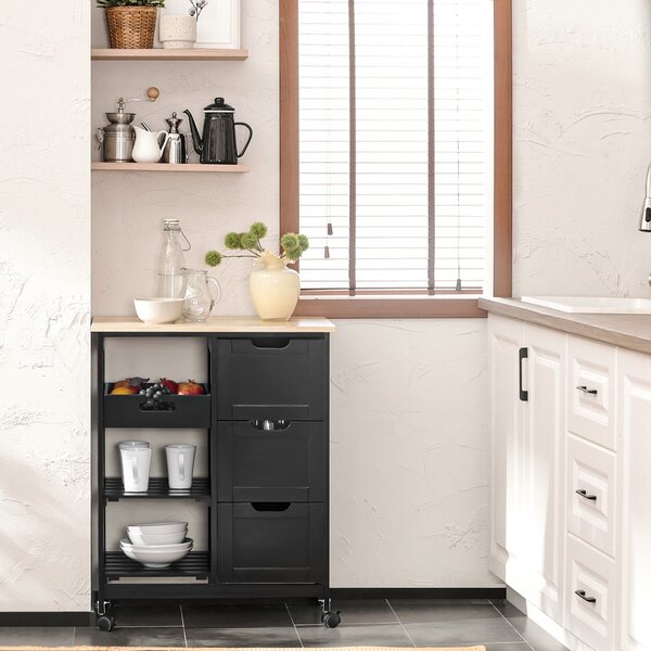 Sobuy Fkw79-Sch Kuchyňský Vozík Servírovací Vozík Černý 67 X 84,5 X 37 Cm