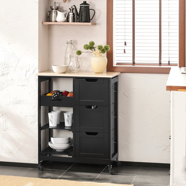 Sobuy Fkw79-Sch Kuchyňský Vozík Servírovací Vozík Černý 67 X 84,5 X 37 Cm
