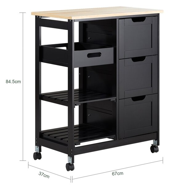 Sobuy Fkw79-Sch Kuchyňský Vozík Servírovací Vozík Černý 67 X 84,5 X 37 Cm