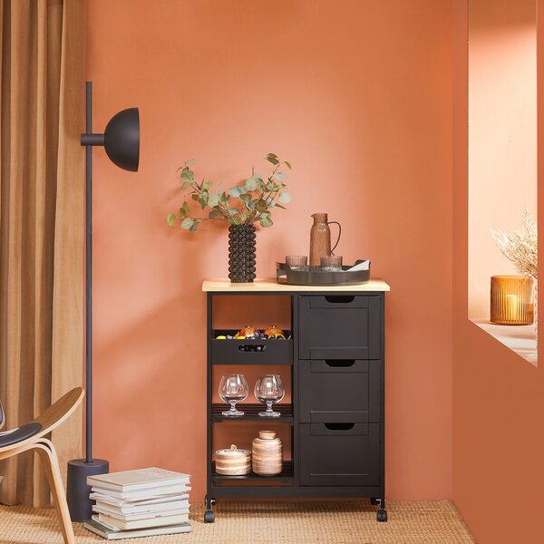 Sobuy Fkw79-Sch Kuchyňský Vozík Servírovací Vozík Černý 67 X 84,5 X 37 Cm