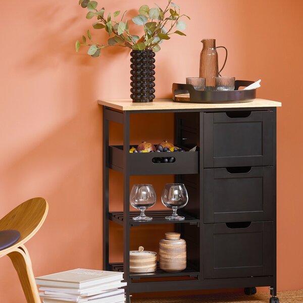 Sobuy Fkw79-Sch Kuchyňský Vozík Servírovací Vozík Černý 67 X 84,5 X 37 Cm