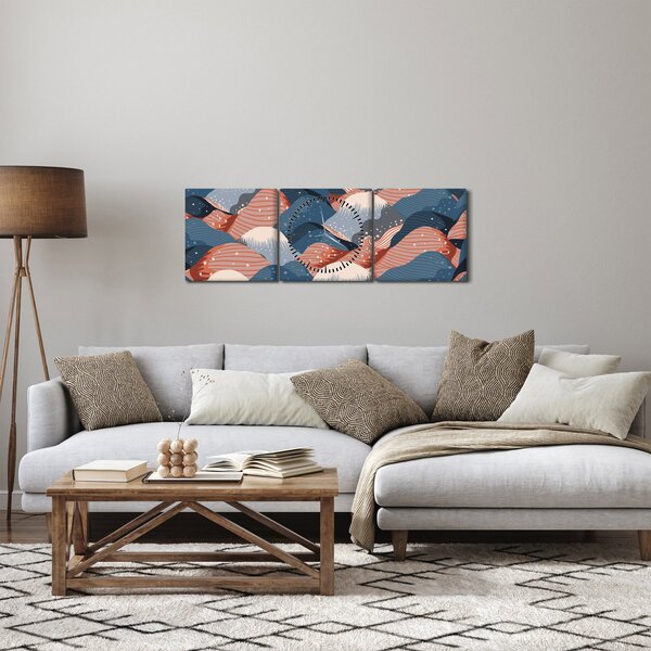 Obraz - Japonské vlny (s hodinami) (90x30 cm)