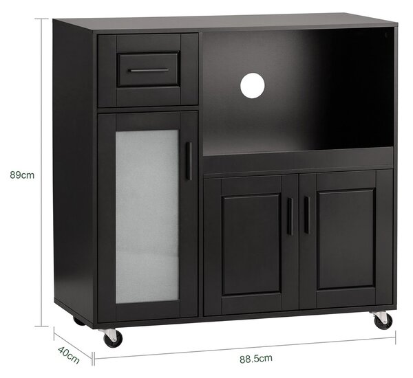 Sobuy Fsb78-Sch Příborník Kuchyňský Vozík Skříňka Do Mikrovlnky Kuchyňská Skříňka Černá 88,5X89X40Cm