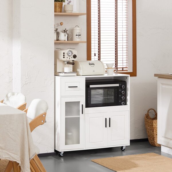 Sobuy Fsb78-W Příborník Kuchyňský Vozík Skříňka Do Mikrovlnky Kuchyňská Skříňka Bílá 88,5X89X40Cm