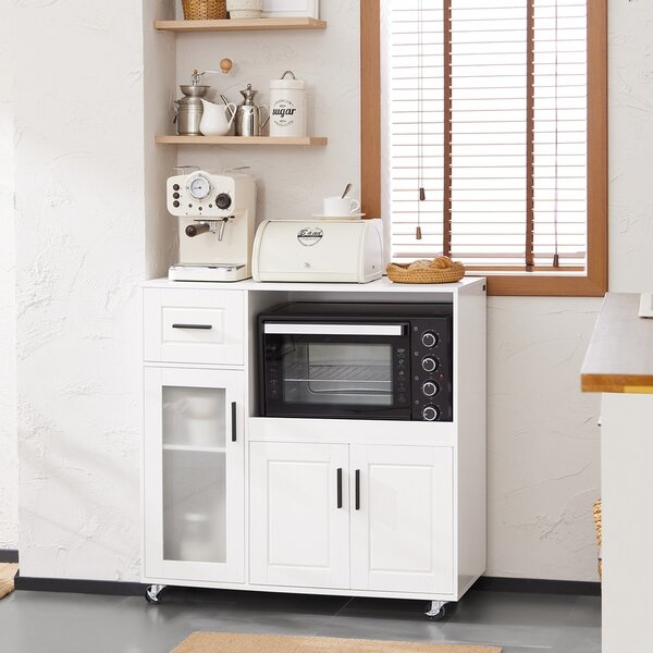 Sobuy Fsb78-W Příborník Kuchyňský Vozík Skříňka Do Mikrovlnky Kuchyňská Skříňka Bílá 88,5X89X40Cm