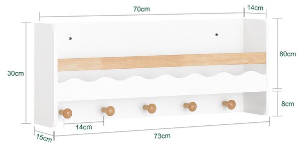 Sobuy Kmb78-W Dětská Polička Knihovnička Pro Děti Nástěnná Police Dětský Věšák Bílá 73X30X15Cm