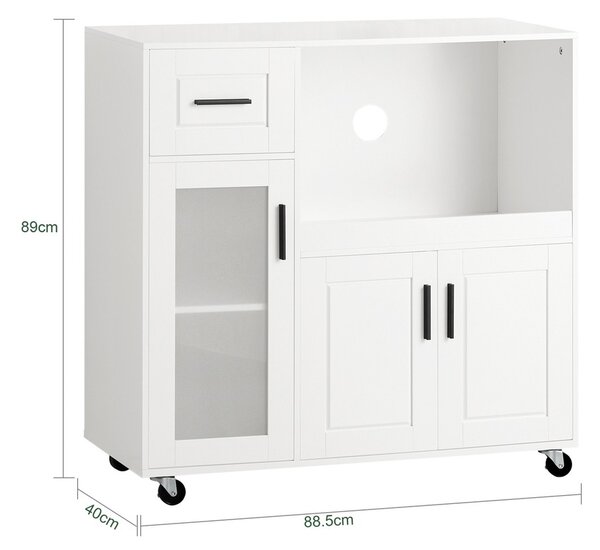 Sobuy Fsb78-W Příborník Kuchyňský Vozík Skříňka Do Mikrovlnky Kuchyňská Skříňka Bílá 88,5X89X40Cm