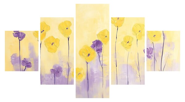 Obraz - Fialové a žluté kvítky (125x70 cm)
