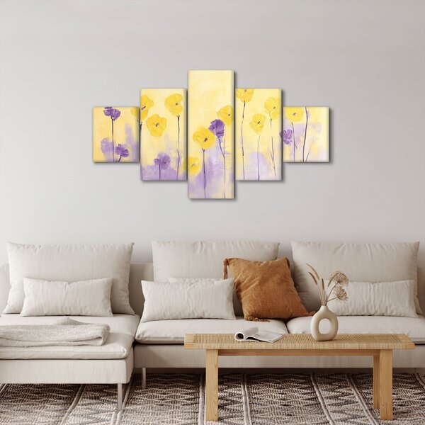 Obraz - Fialové a žluté kvítky (125x70 cm)