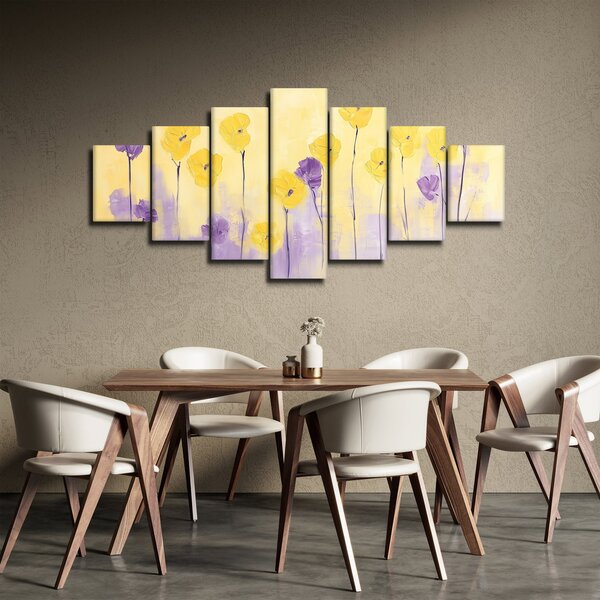 Obraz - Fialové a žluté kvítky (210x100 cm)