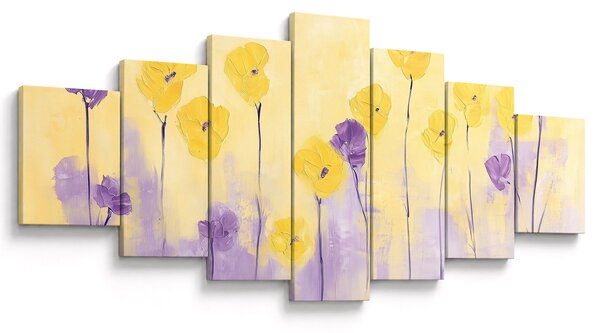 Obraz - Fialové a žluté kvítky (210x100 cm)