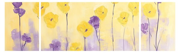 Obraz - Fialové a žluté kvítky (170x50 cm)