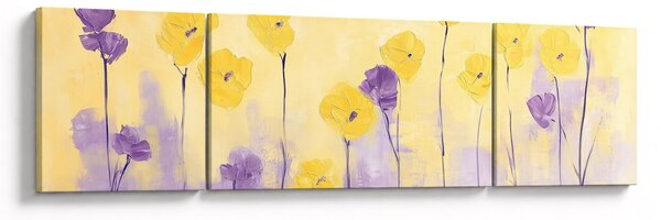 Obraz - Fialové a žluté kvítky (170x50 cm)