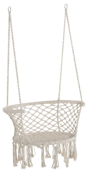 Outsunny Boho Chic Styl Zahradní Houpací Síť, Polyester a Makramé Zavěšené Křeslo pro Vnitřní a Venkovní Použití, Krémové, 80x60x36cm | Aosom