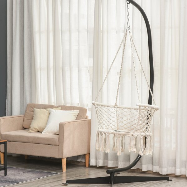 Outsunny Boho Chic Styl Zahradní Houpací Síť, Polyester a Makramé Zavěšené Křeslo pro Vnitřní a Venkovní Použití, Krémové, 80x60x36cm | Aosom