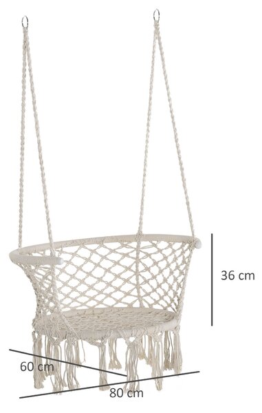 Outsunny Boho Chic Styl Zahradní Houpací Síť, Polyester a Makramé Zavěšené Křeslo pro Vnitřní a Venkovní Použití, Krémové, 80x60x36cm | Aosom