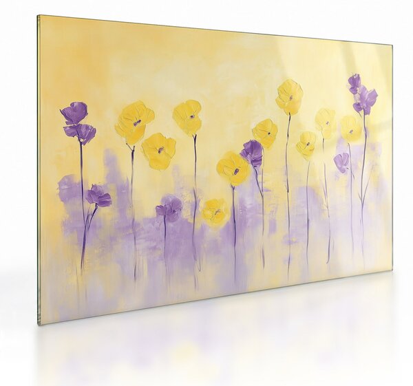 Skleněný obraz - Fialové a žluté kvítky (70x50 cm)