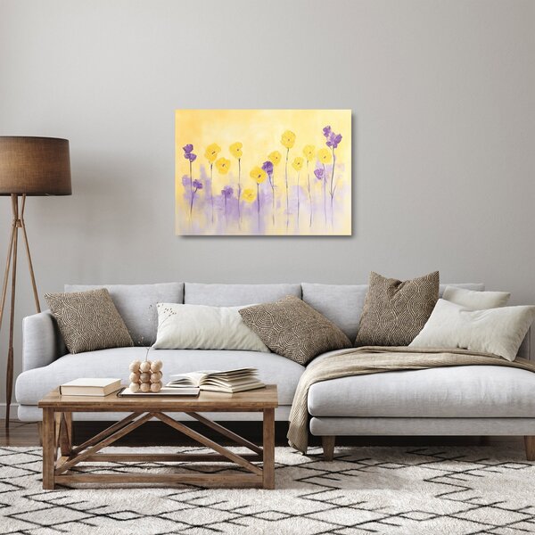 Skleněný obraz - Fialové a žluté kvítky (70x50 cm)