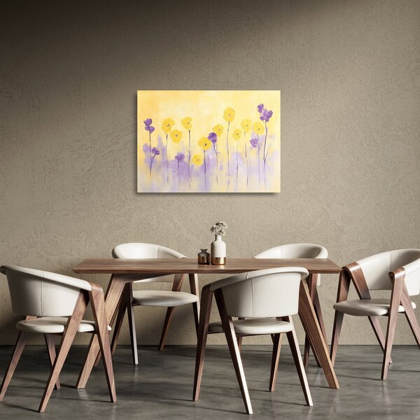 Skleněný obraz - Fialové a žluté kvítky (70x50 cm)