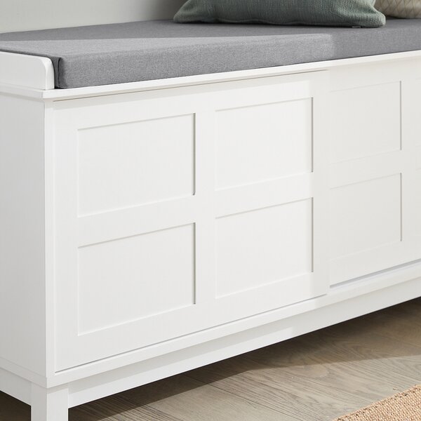 Sobuy Fsr86-W Lavice S Podsedákem Lavice Na Boty S Úložným Prostorem Botník S Posuvnými Dveřmi 114X53X40Cm