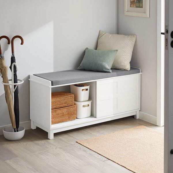 Sobuy Fsr86-W Lavice S Podsedákem Lavice Na Boty S Úložným Prostorem Botník S Posuvnými Dveřmi 114X53X40Cm