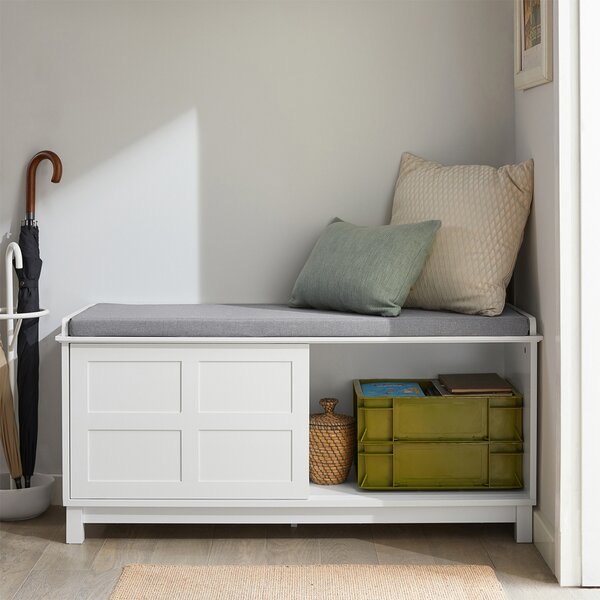 Sobuy Fsr86-W Lavice S Podsedákem Lavice Na Boty S Úložným Prostorem Botník S Posuvnými Dveřmi 114X53X40Cm