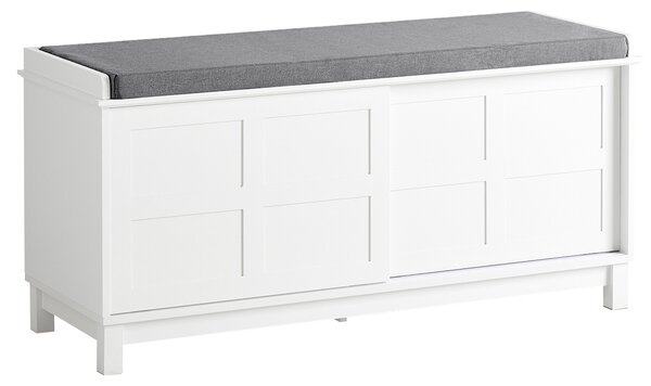 Sobuy Fsr86-W Lavice S Podsedákem Lavice Na Boty S Úložným Prostorem Botník S Posuvnými Dveřmi 114X53X40Cm
