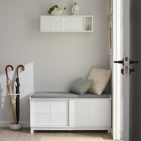 Sobuy Fsr86-W Lavice S Podsedákem Lavice Na Boty S Úložným Prostorem Botník S Posuvnými Dveřmi 114X53X40Cm