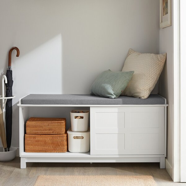Sobuy Fsr86-W Lavice S Podsedákem Lavice Na Boty S Úložným Prostorem Botník S Posuvnými Dveřmi 114X53X40Cm
