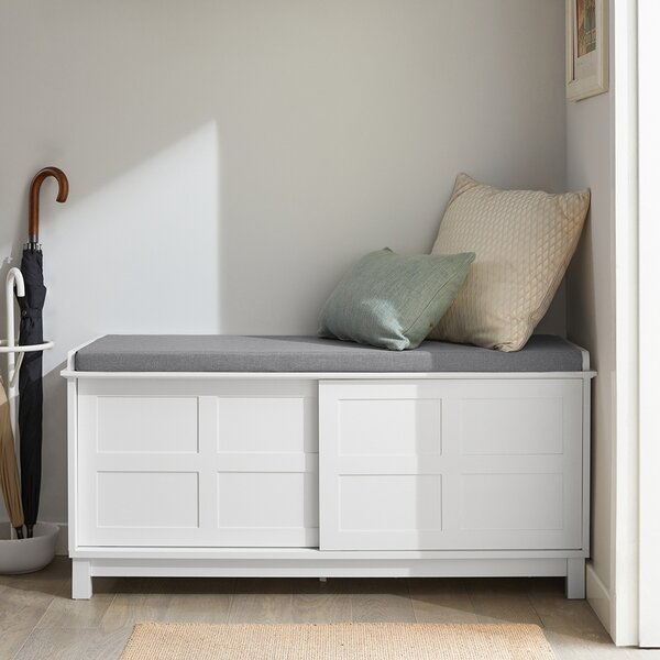 Sobuy Fsr86-W Lavice S Podsedákem Lavice Na Boty S Úložným Prostorem Botník S Posuvnými Dveřmi 114X53X40Cm