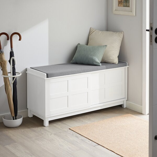 Sobuy Fsr86-W Lavice S Podsedákem Lavice Na Boty S Úložným Prostorem Botník S Posuvnými Dveřmi 114X53X40Cm