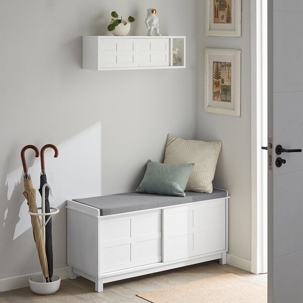 Sobuy Fsr86-W Lavice S Podsedákem Lavice Na Boty S Úložným Prostorem Botník S Posuvnými Dveřmi 114X53X40Cm
