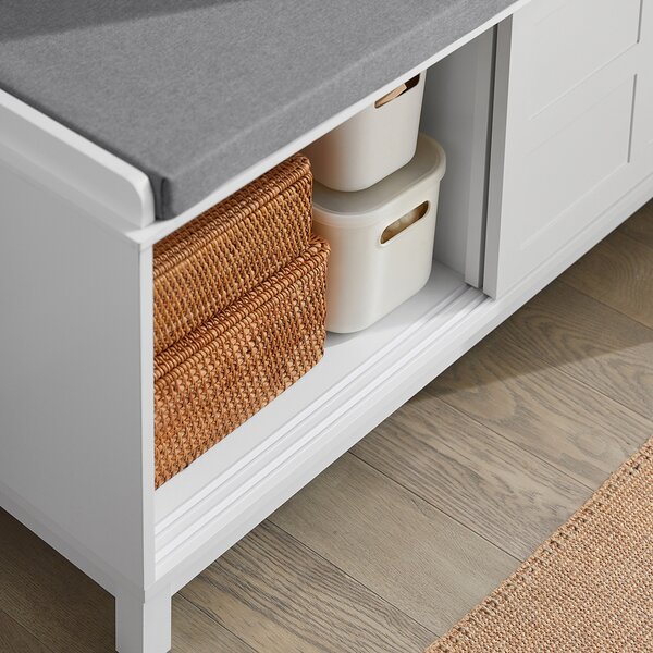 Sobuy Fsr86-W Lavice S Podsedákem Lavice Na Boty S Úložným Prostorem Botník S Posuvnými Dveřmi 114X53X40Cm