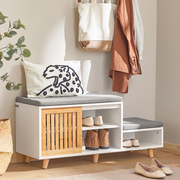 Sobuy Fsr125-Wn Lavice Na Boty S Podsedákem Botník Taburet 101X46X35 Cm