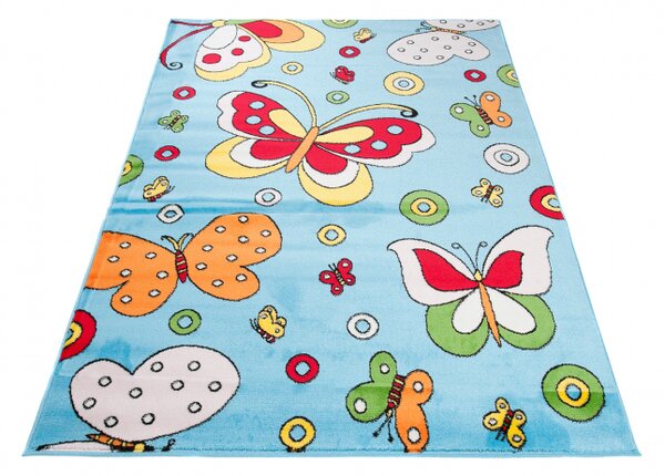 Kusový koberec dětský J0150 - Motýli - modrá - 100x160 cm