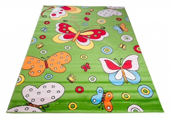 Kusový koberec dětský J0130 - Motýli - zelená - 80x150 cm