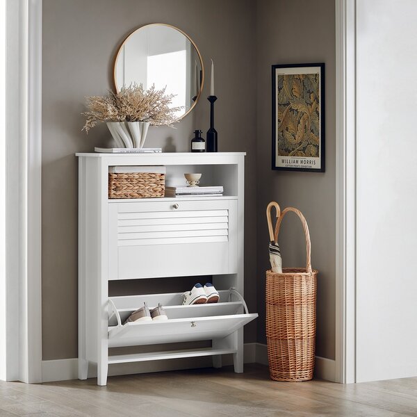 Sobuy Fsr152-W Sklápěč Bot Botník Se 2 Klapkami Bílá 80X108X25Cm
