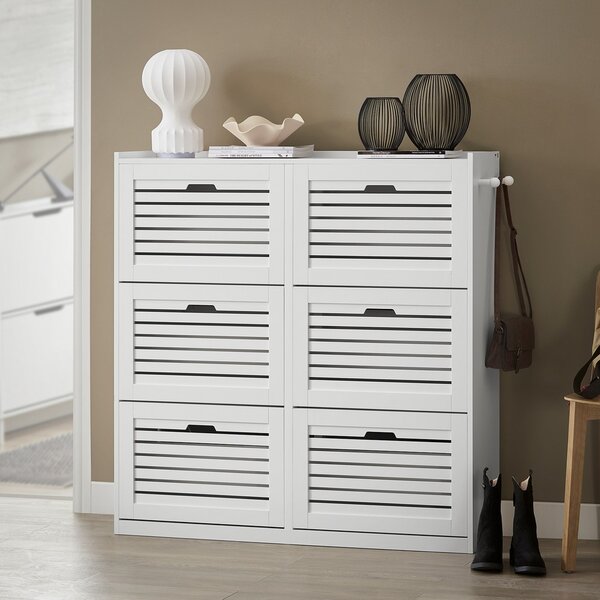 Sobuy Fsr145-W Botník Se 6 Klopami Botník Se 2 Háčky Sklápěč Bot S 12 Policemi Bílá 115X112X30Cm