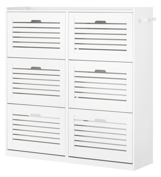 Sobuy Fsr145-W Botník Se 6 Klopami Botník Se 2 Háčky Sklápěč Bot S 12 Policemi Bílá 115X112X30Cm