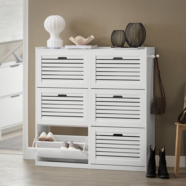 Sobuy Fsr145-W Botník Se 6 Klopami Botník Se 2 Háčky Sklápěč Bot S 12 Policemi Bílá 115X112X30Cm