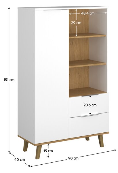 KONDELA Regál 1D2S/90, bílá/dub kamenný, NEPU