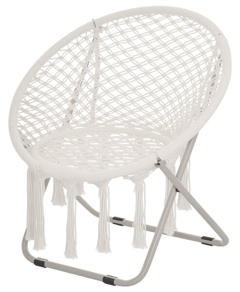 Outsunny Závěsné křeslo kulaté zahradní měsíční křeslo papasan sklopné s vysokým komfortem macrame bavlna polyester béžové | Aosom