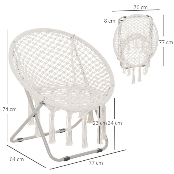 Outsunny Závěsné křeslo kulaté zahradní měsíční křeslo papasan sklopné s vysokým komfortem macrame bavlna polyester béžové | Aosom