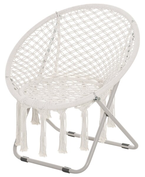 Outsunny Závěsné křeslo kulaté zahradní měsíční křeslo papasan sklopné s vysokým komfortem macrame bavlna polyester béžové | Aosom