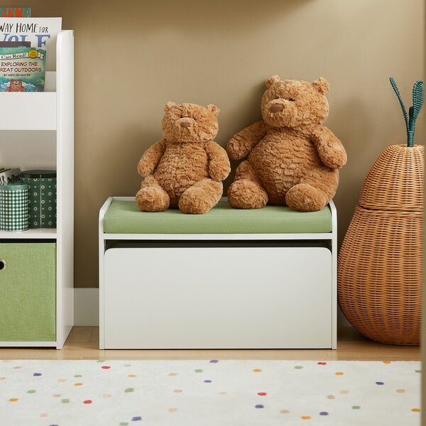 Sobuy Kmb80-W Dětská Truhla Na Hračky Lavice Úložný Prostor Na Hračky Bílá 60X35X34Cm